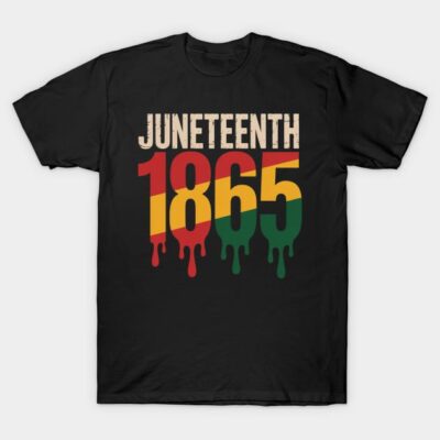 Black Juneteenth 1865 t-shirt, featuring red, yellow, and green text design, celebrating freedom and history.