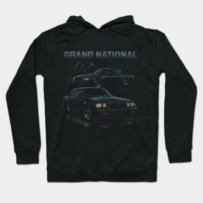 Black "Grand National" hoodie featuring classic car graphic, perfect for car enthusiasts, casual wear, cotton blend.