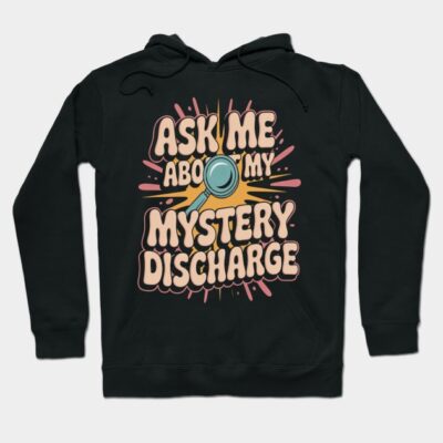 Black hoodie with playful text graphic design, ideal for casual wear, made from soft cotton blend material.