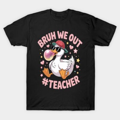 Black t-shirt featuring cartoon duck with sunglasses and cap, bubblegum, and playful text design. Perfect for casual wear.