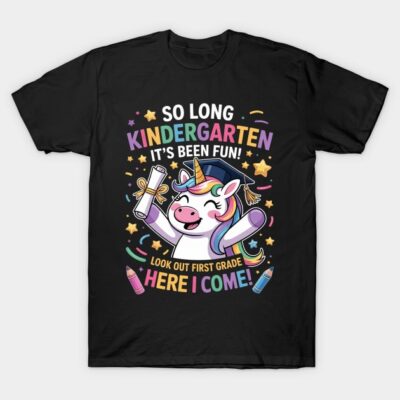 Unicorn So Long Kindergarten Graduation Last Day Of School T-Shirt by Michael ONeill