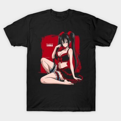 Black anime-themed graphic t-shirt featuring a character in red and black attire, perfect for casual wear.