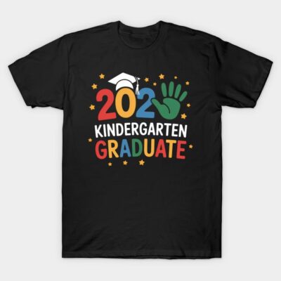 Black "Kindergarten Graduate" t-shirt with colorful design, suitable for kids' graduation celebrations.