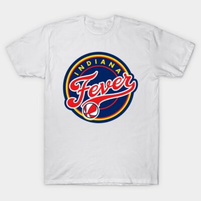 White Indiana Fever t-shirt with colorful logo, short-sleeve, 100% cotton, perfect for sports fans and casual wear.