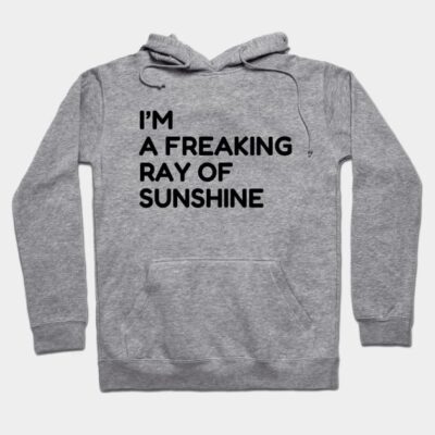 Gray hoodie with "I'm a Freaking Ray of Sunshine" text, casual style, ideal for comfort and everyday wear.