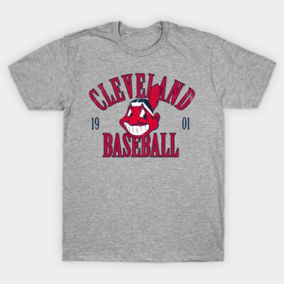 Gray Cleveland baseball graphic t-shirt, vintage style, soft cotton, casual wear, unisex sports apparel.