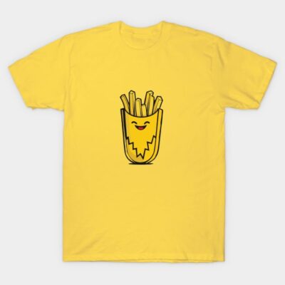 Yellow t-shirt with cute cartoon french fries design, casual style, cotton fabric, perfect for everyday wear.