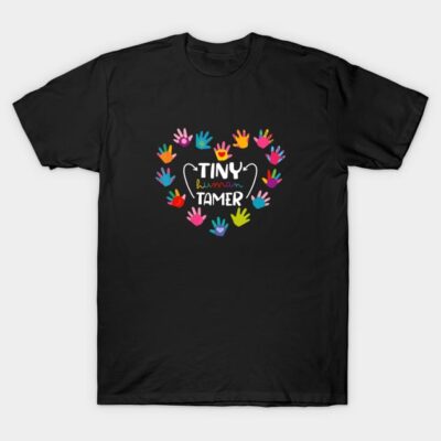 Tiny Human Tamer Colorful Preschool Teacher T-Shirt by YouCanArtistry