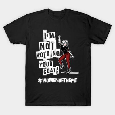 Black graphic T-shirt with bold text and illustration, casual style, ideal for everyday wear.