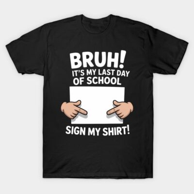 Black "Last Day of School" novelty t-shirt with playful text and graphic design, perfect for end-of-year celebrations.