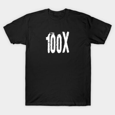 Black cotton t-shirt with bold white "100X" graphic print, casual style, perfect for everyday wear.