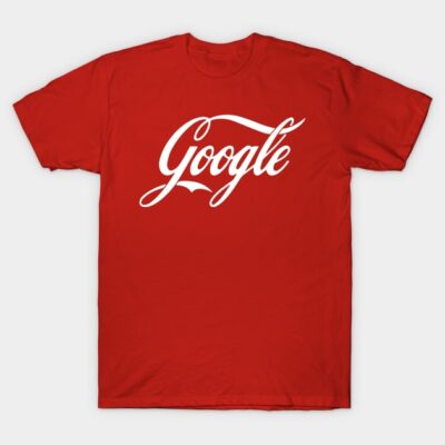 Red cotton T-shirt with white script logo, casual style, unisex, perfect for everyday wear.