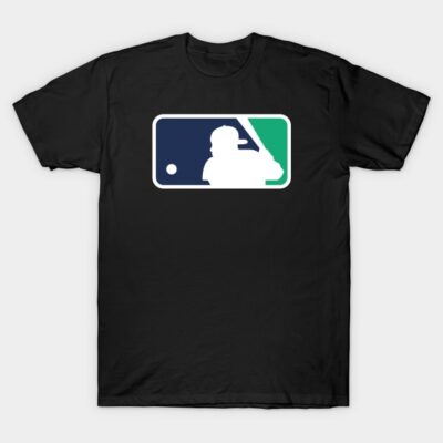 Black baseball-themed t-shirt with white silhouette logo, casual cotton design suitable for sports fans.