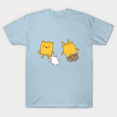 Light blue T-shirt with playful cartoon chips design, casual style, 100% cotton, perfect for everyday wear.