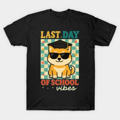 Last Day of School Vibes Teacher Student Shiba Graduation T-Shirt by Songchou Anima