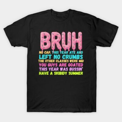Black graphic t-shirt with colorful text design, casual style, perfect for summer wear, made from soft cotton fabric.
