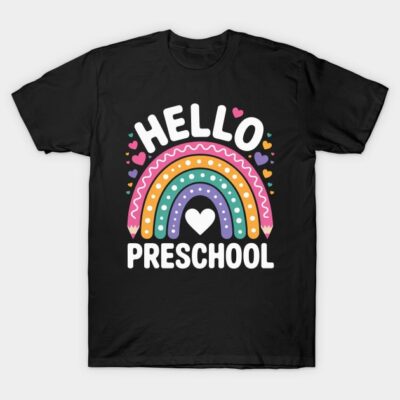 Hello Preschool Teacher Student Girls Rainbow Back To School T-Shirt by Warrior Wardrobe