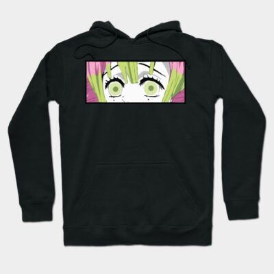 Black hoodie with anime graphic design, featuring colorful eyes. Comfortable cotton material, casual style for everyday wear.