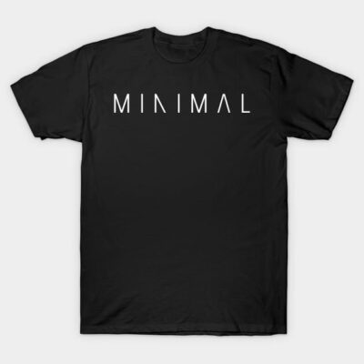Black minimalist T-shirt with "Minimal" text in white, casual style, perfect for everyday wear, cotton fabric.