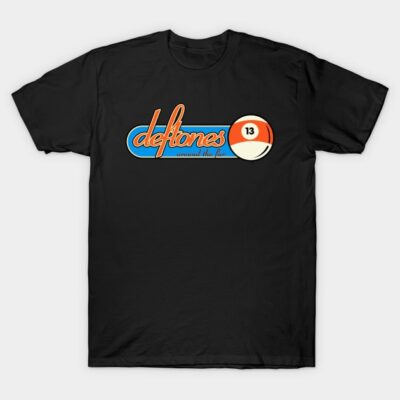 Black graphic tee with retro design and colorful text, ideal for casual wear. Cotton material for comfort and style.