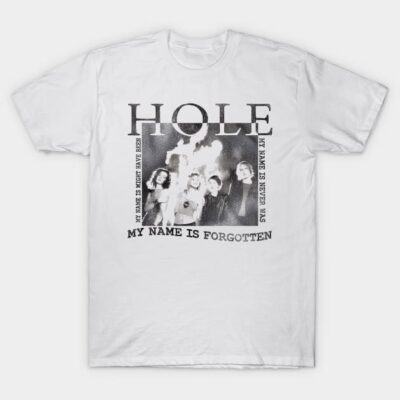 White cotton t-shirt with "My Name Is Forgotten" graphic and vintage band design, casual style, unisex size.