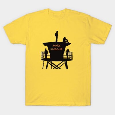 Yellow t-shirt with black "Animal Kingdom" graphic, casual style, soft cotton fabric, ideal for everyday wear.