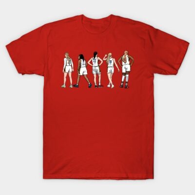 Red cotton T-shirt with basketball player illustration, casual style, perfect for sports fans.