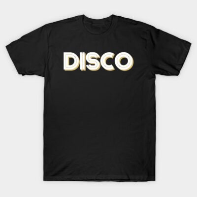 Black "DISCO" graphic t-shirt, casual style, cotton material, perfect for parties and everyday wear.