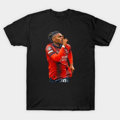 Black cotton t-shirt featuring a vibrant sports graphic, perfect for casual wear and showcasing team spirit.