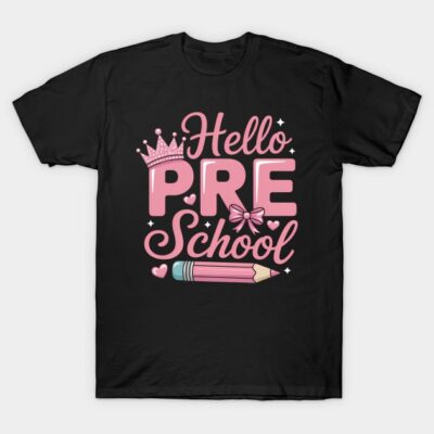Hello Preschool Back To School Coquette Bow Teacher Girl T-Shirt by anisopod