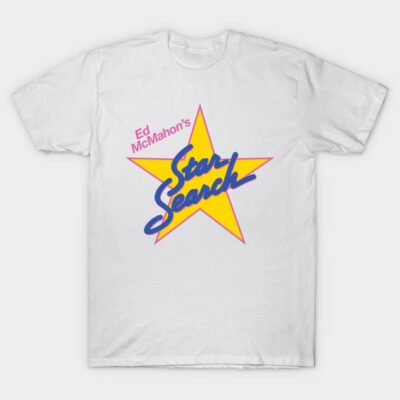 White T-shirt with yellow star and blue text graphic design, casual cotton top, perfect for everyday wear.
