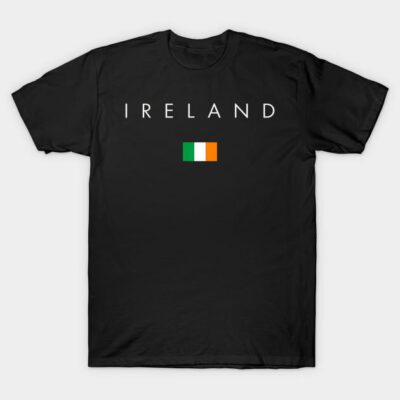 Black Ireland t-shirt with flag design, casual style, ideal for everyday wear, soft cotton material.