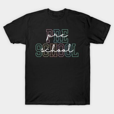Black preschool graphic T-shirt, colorful text design, casual cotton tee for everyday wear.