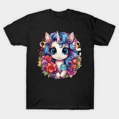 Back to School Unicorn Magic Colorful Floral Fantasy T-Shirt by miniloco