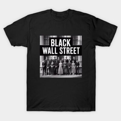 Black Wall Street graphic tee, black color, short-sleeve, casual style, cotton material, unisex T-shirt.