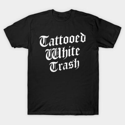 Black T-shirt with bold white text design, casual cotton material, perfect for everyday wear.