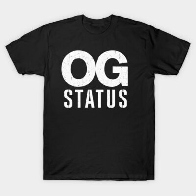Black "OG Status" t-shirt, casual style, bold white text, unisex cotton tee, perfect for everyday wear.
