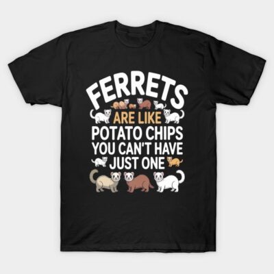 Black t-shirt with playful ferret graphic and humorous text, ideal for casual wear and ferret enthusiasts.