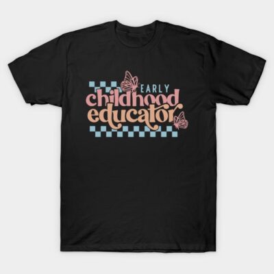 Groovy Early Childhood Educator Butterfly Preschool Teacher T-Shirt by Holahole Studio