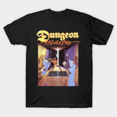 Black "Dungeon Master" graphic tee, vintage style, featuring fantasy artwork, perfect for casual wear or gaming fans.