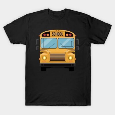 Black T-shirt featuring a yellow school bus graphic, casual style, perfect for everyday wear. Cotton material.