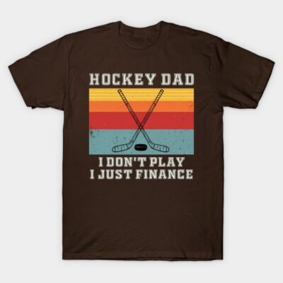 Brown "Hockey Dad" T-shirt with vintage hockey design, casual style, perfect gift for sports enthusiasts.