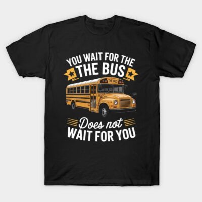 Black t-shirt with yellow school bus graphic and motivational text, perfect for casual wear and gifting.