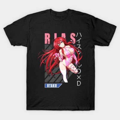 Black anime graphic t-shirt featuring red-haired character, otaku style, perfect for casual wear and anime fans.