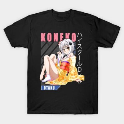 Black anime-themed t-shirt featuring colorful character design, perfect for otaku fans. Graphic casual wear.