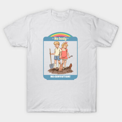 White cotton T-shirt with vintage-style illustration and humorous text, casual wear.