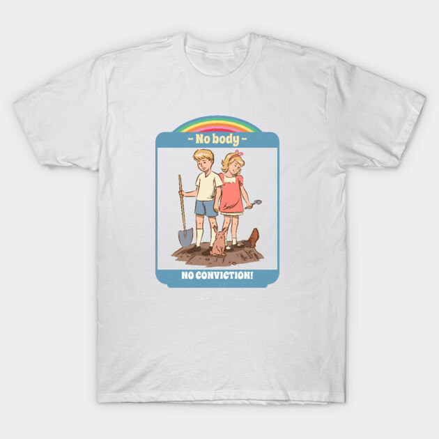 White cotton T-shirt with vintage-style illustration and humorous text, casual wear.