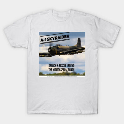 White t-shirt featuring A-1 Skyraider aircraft print, aviation design, comfortable cotton casual wear.