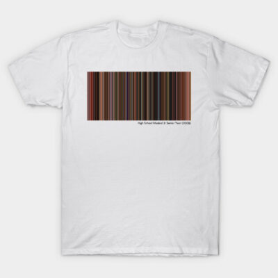 White graphic T-shirt featuring colorful barcode design, ideal for casual wear, made from soft cotton blend.