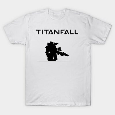 White Titanfall graphic T-shirt featuring silhouette design, cotton material, casual wear, unisex, round neck.